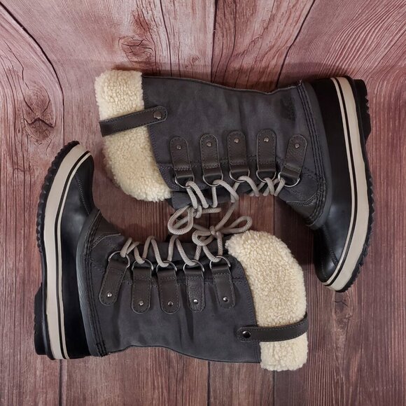 Sorel Womens Size 7 Joan of Arctic Boot Gray Black Shearling Waterproof - Picture 7 of 14